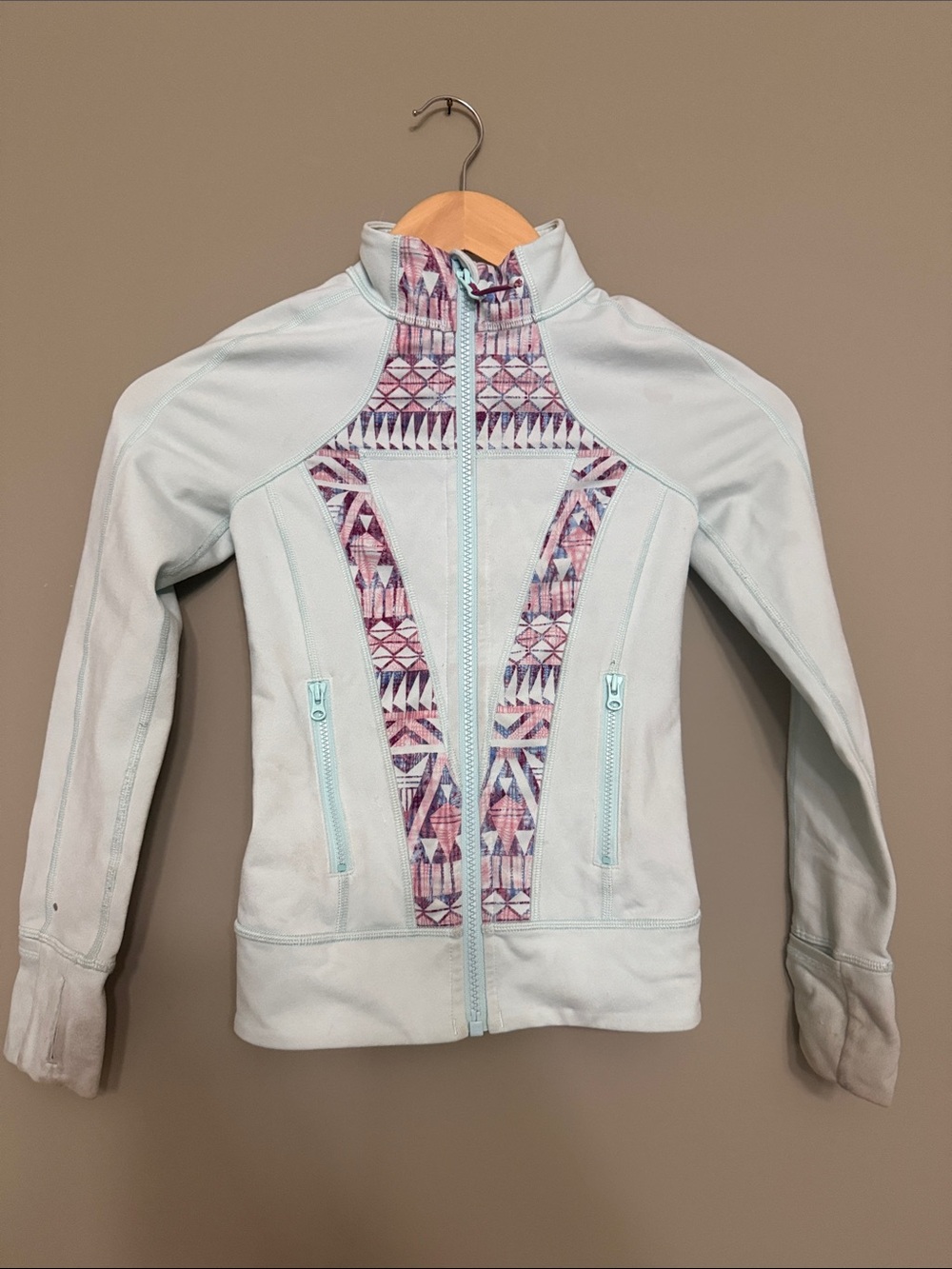 Ivivva Light Blue Zip-Up Jacket with Pink Geometric Trim